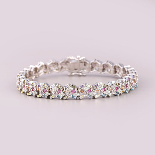 Multi-Color Gemstone Geometric Lattice Tennis Bracelet - view 2
