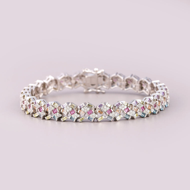 Multi-Color Gemstone Geometric Lattice Tennis Bracelet - view 2