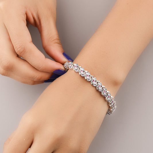 Multi-Color Gemstone Geometric Lattice Tennis Bracelet - view 3