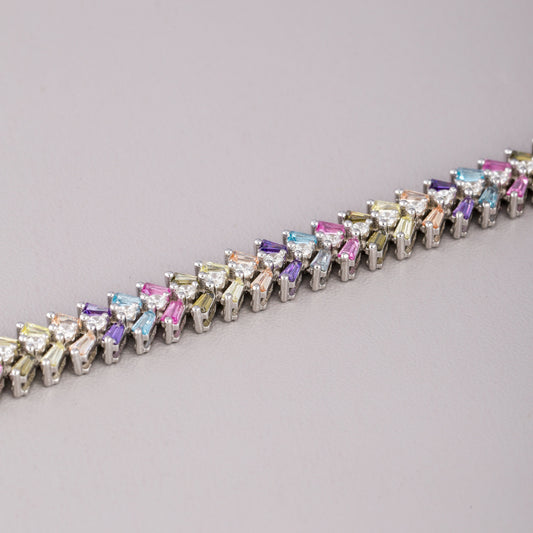 Rainbow Baguette Gemstone Chevron Link Tennis Bracelet - view 4