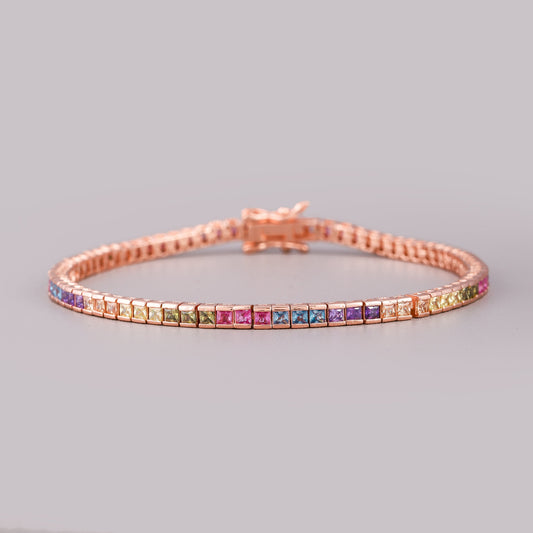 Rainbow Princess Cut Gemstone Tennis Bracelet - view 2