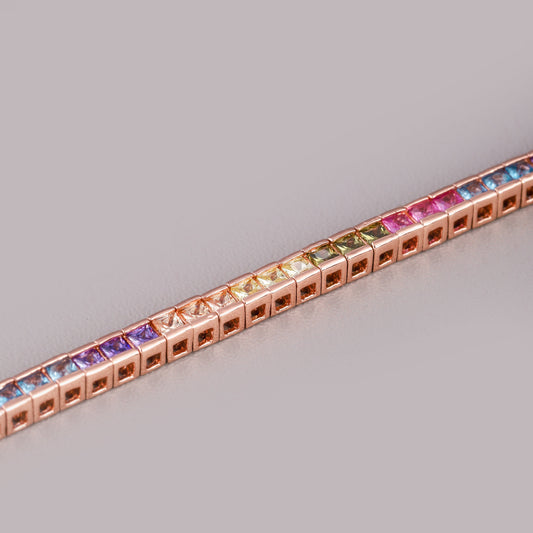 Rainbow Princess Cut Gemstone Tennis Bracelet - view 4