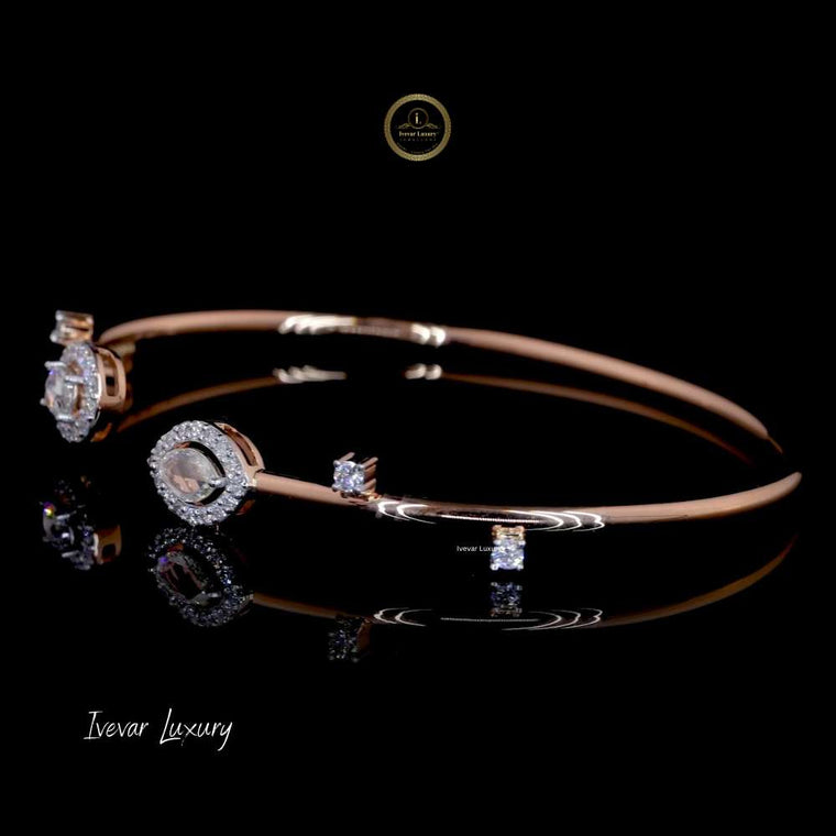 14K Gold Natural Rose Cut Twin Diamond Halo Bracelet - view 2