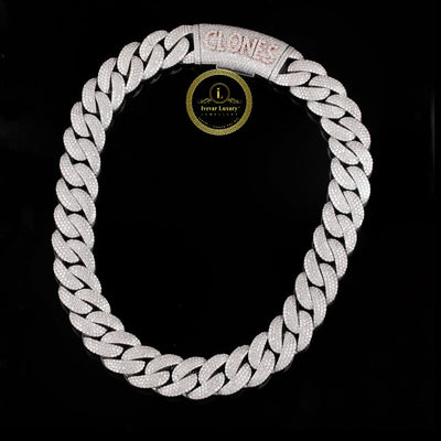 Custom CLONES Alphabet Clasp Cuban Link Chain Covered in Pave Moissanite