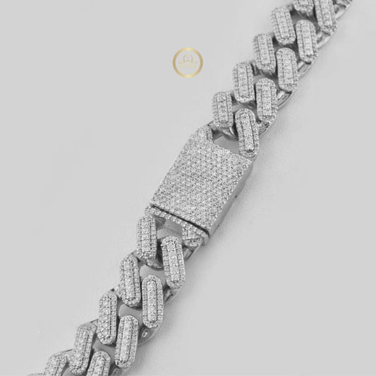 Full Pave Set Geometric Double Bar Link Chain Necklace with Moissanite - view 3