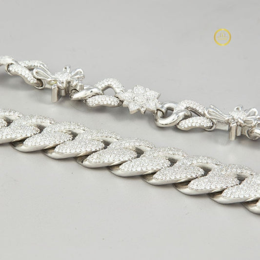 Full Pave Set Cross Motif Cuban Link Chain Necklace with Lab Diamonds - view 4