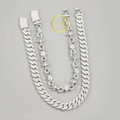 Full Pave Set Cross Motif Cuban Link Chain Necklace with Lab Diamonds