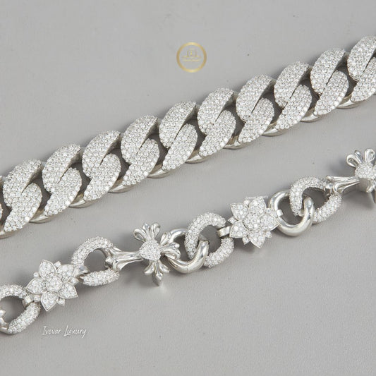 Full Pave Set Cross Motif Cuban Link Chain Necklace with Moissanite - view 2