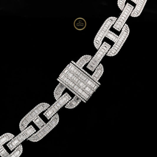 Baguette Moissanite Encrusted Mariner Link Chain Necklace with Pave Accents - view 3