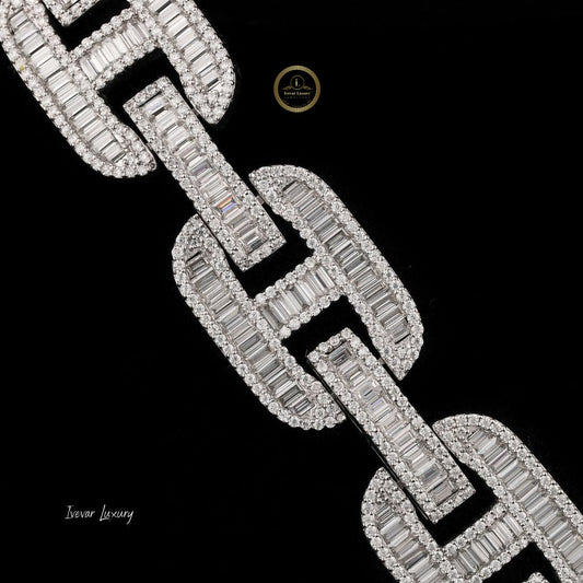 Baguette Moissanite Encrusted Mariner Link Chain Necklace with Pave Accents - view 4