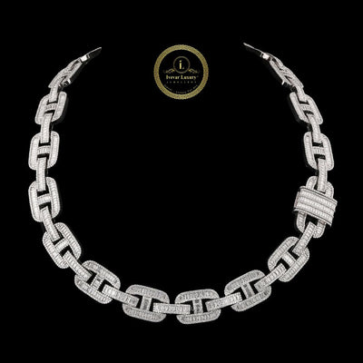 Baguette Lab Diamond Mariner Link Chain Necklace with Pave Accents