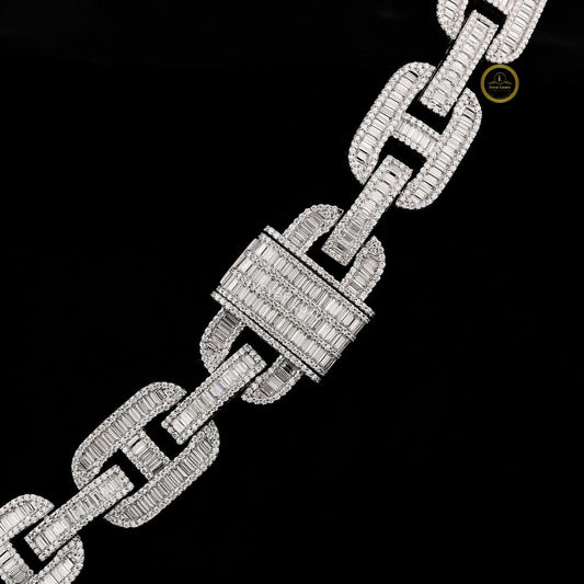 Baguette Mariner Link Chain Necklace with Pave Accents - view 4