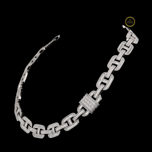 Baguette Mariner Link Chain Necklace with Pave Accents - view 2