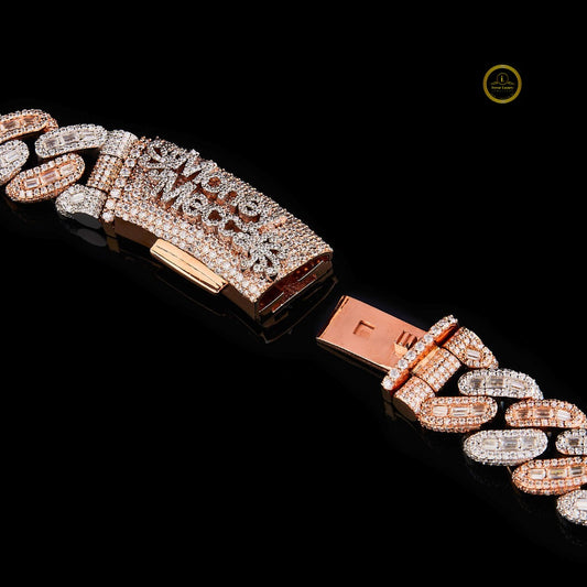 Personalized Nameplate Baguette Moissanite Curb Link Chain - view 3