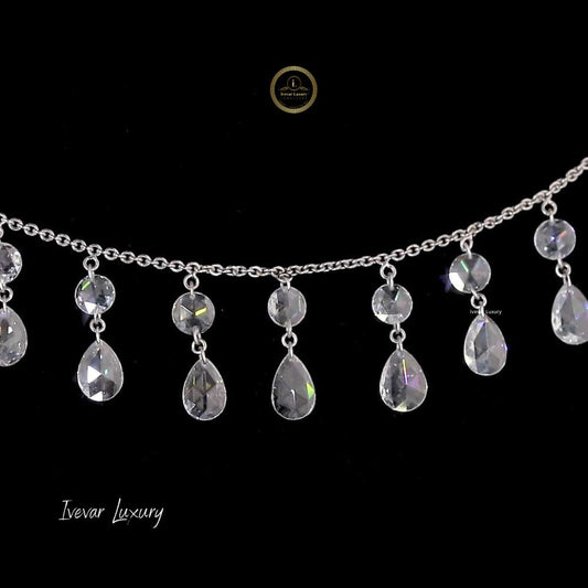 14K Gold Rose-Cut Natural Diamond Teardrop Dangle Necklace - view 3