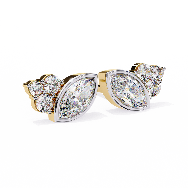 Marquise Bezel Set Cluster Stud Earrings - view 2
