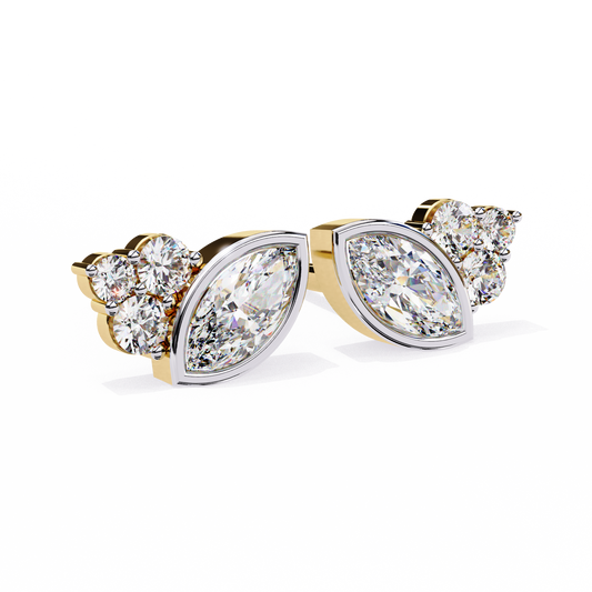 Marquise Bezel Set Cluster Stud Earrings - view 2