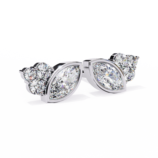 Marquise Bezel Set Cluster Stud Earrings - view 4