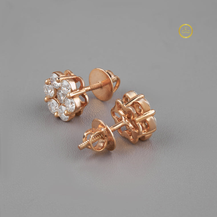 Round Brilliant Floral Cluster Stud Earrings - view 2