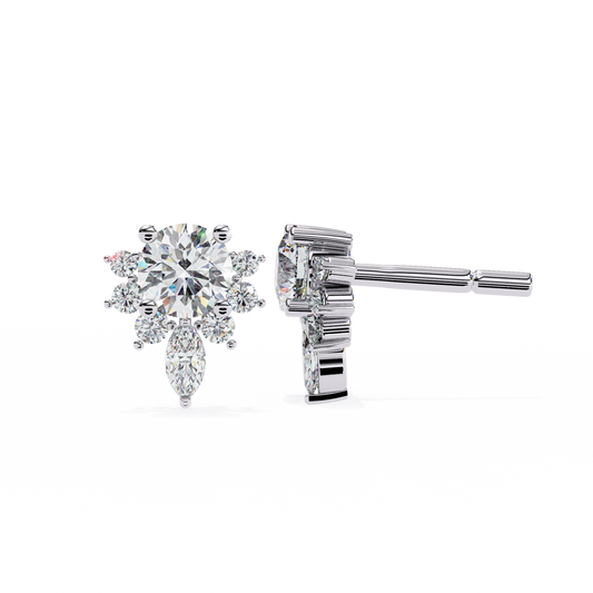 Round Cut Marquise Cluster Stud Earrings - view 2