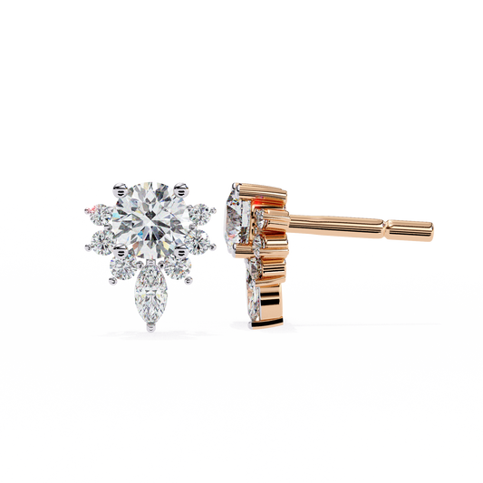 Round Cut Marquise Cluster Stud Earrings - view 3