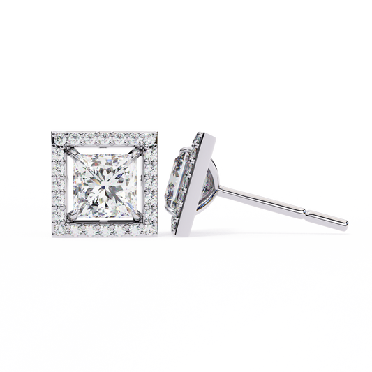 Princess Cut Double Halo Stud Earrings - view 4