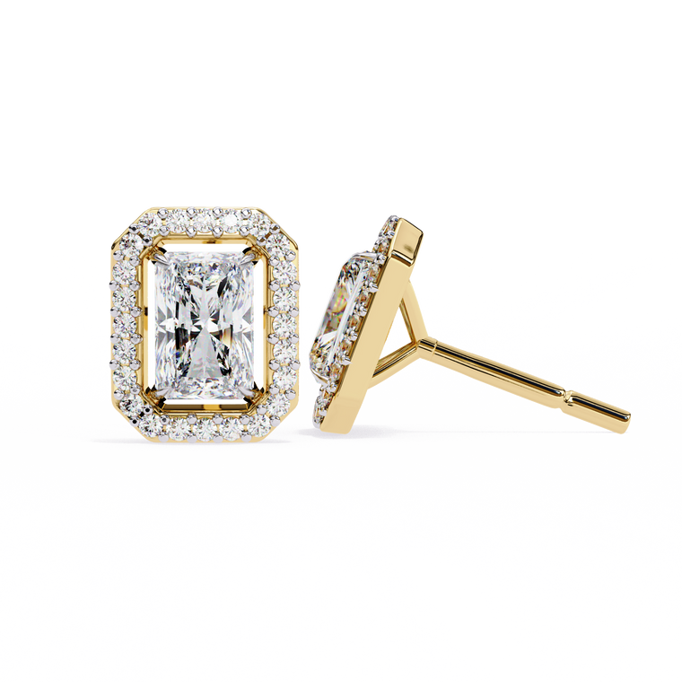 Radiant Cut Halo Stud Earrings - view 2