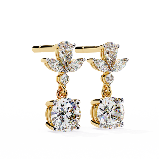 Pear and Marquise Floral Cluster Drop Earrings - view 2