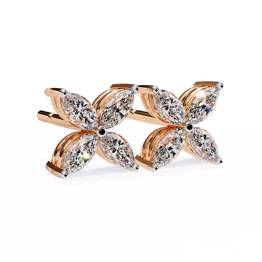 Marquise Cut Four Petal Floral Stud Earrings - view 3