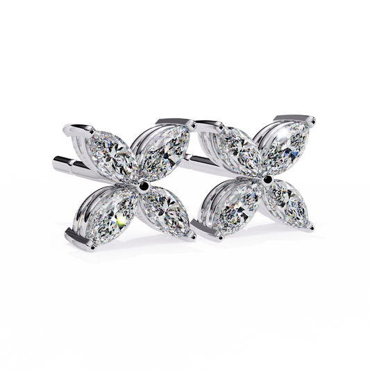 Marquise Cut Four Petal Floral Stud Earrings - view 4