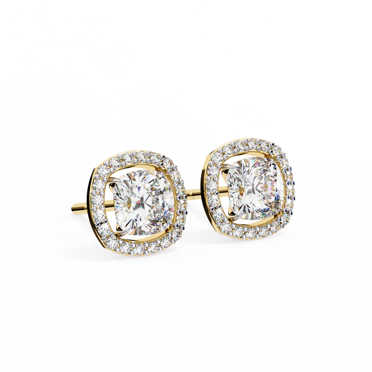 Round Cushion Halo Stud Earrings - view 2
