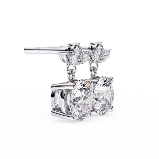 Round Cut Drop Earrings with Marquise Floral Top - view 4