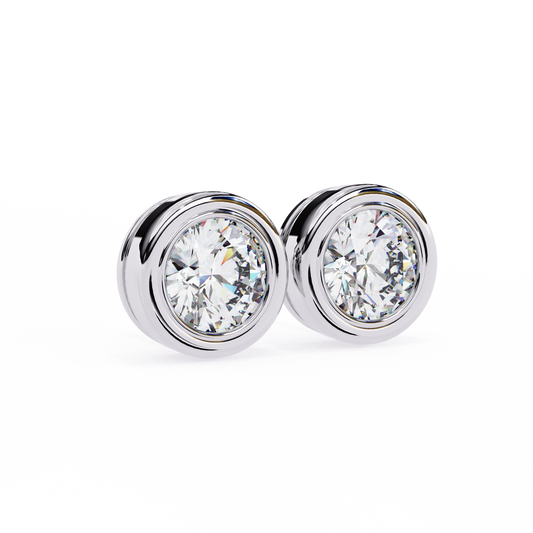 Round Bezel Set Stud Earrings - view 4