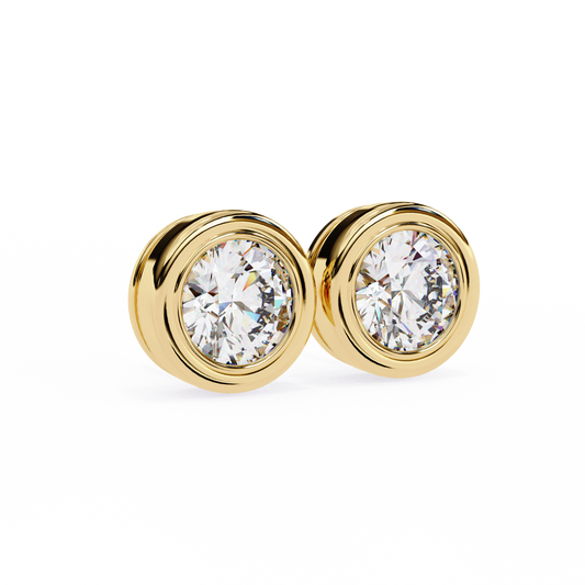 Round Bezel Set Stud Earrings - view 2