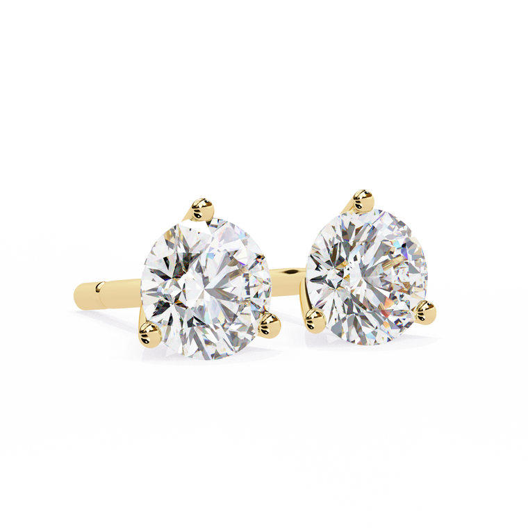 Round Three Prong Stud Earrings - view 2
