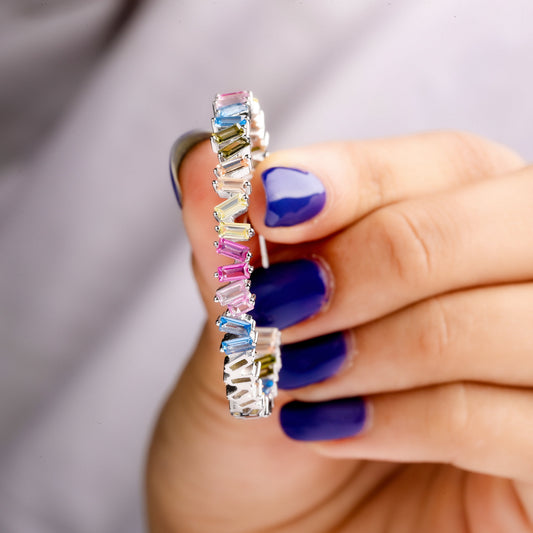 Rainbow Emerald Sapphire Hoop Earrings - view 3