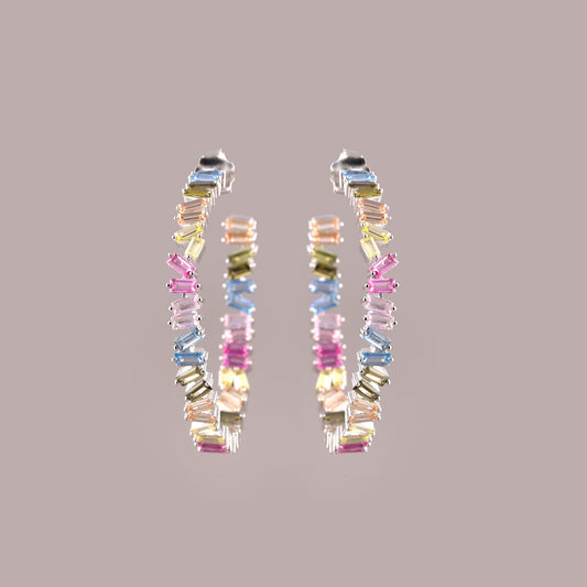 Rainbow Emerald Sapphire Hoop Earrings - view 2