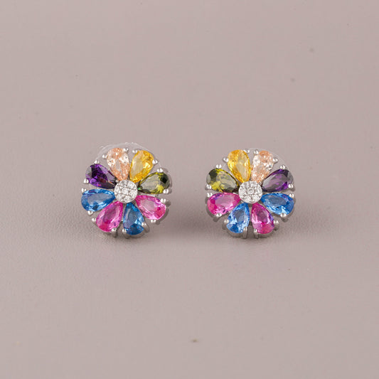 Pear Cut Sapphire Nature Inspire Flower Cluster Stud Earrings - view 2