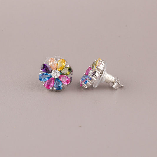 Pear Cut Sapphire Nature Inspire Flower Cluster Stud Earrings - view 4
