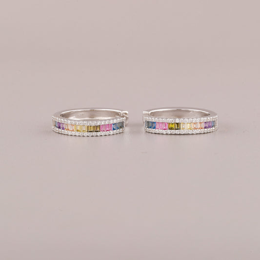 Colored Baguette Diamond Huggie Hoop Earrings - view 4