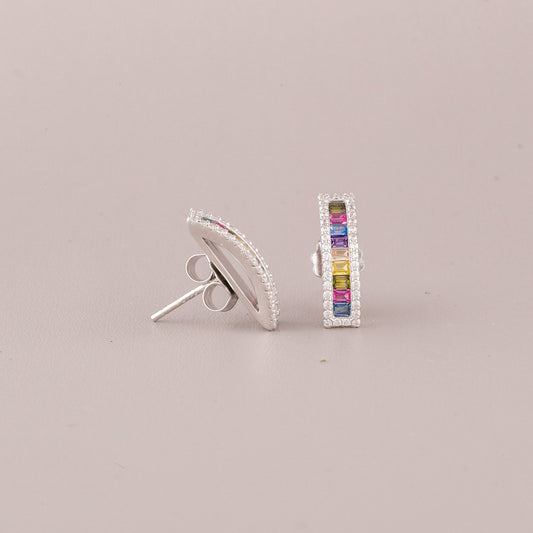 Rainbow Baguette Diamond Pave Bar Stud Earrings - view 4