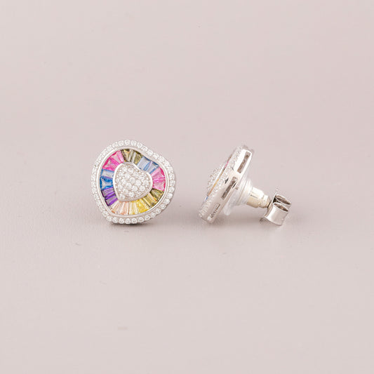 Sapphire Nature Inspire Heart Double Halo Diamond Stud Earrings - view 4