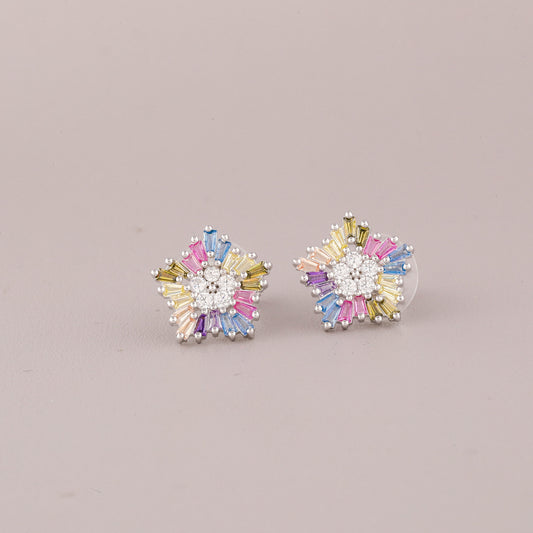 Sapphire Starburst Diamond Cluster Stud Earrings - view 2