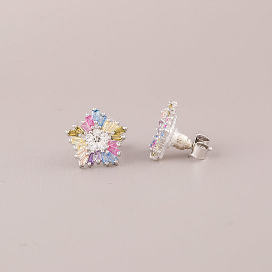 Sapphire Starburst Diamond Cluster Stud Earrings - view 4