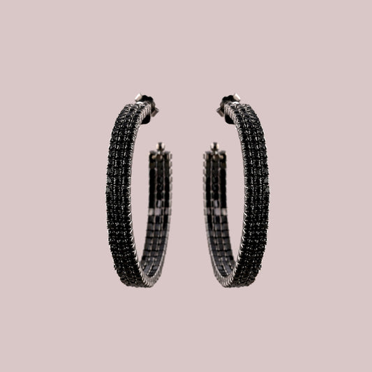 Black Diamond Triple Row Pave Hoop Earrings - view 2