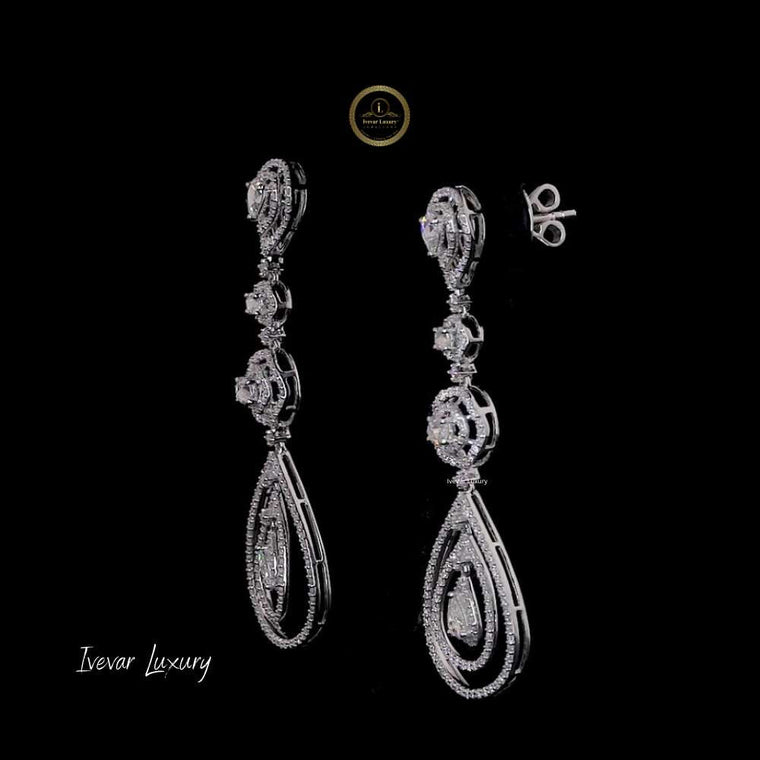 14K Gold Natural Diamond Tear-Drop Dangle Earrings Custom Designer Piece - view 2