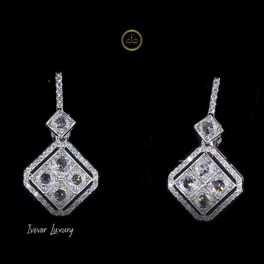 14K Gold Sparkling Rose Cut Natural Diamond Cluster Drop Earrings - view 3