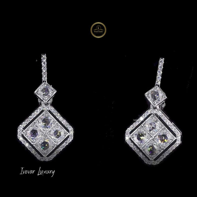 14K Gold Sparkling Rose Cut Natural Diamond Cluster Drop Earrings - view 3