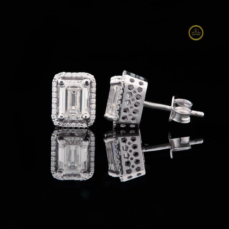 Emerald Cut D Color VVS Moissanite 925 Sterling Silver Stud Earrings - view 2