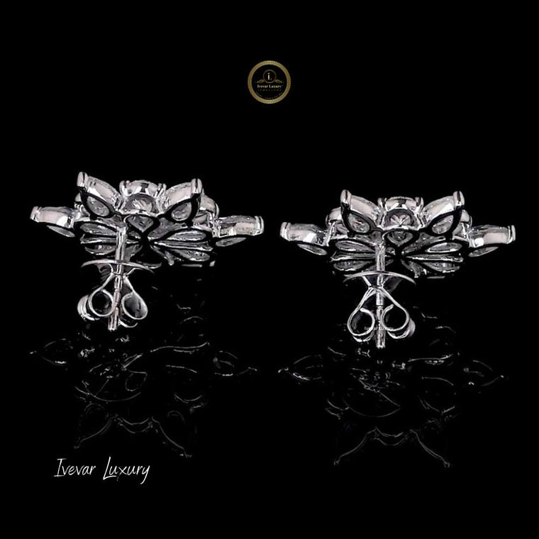 14K Gold Rose Cut Diamond Petal Cluster Earrings - view 3
